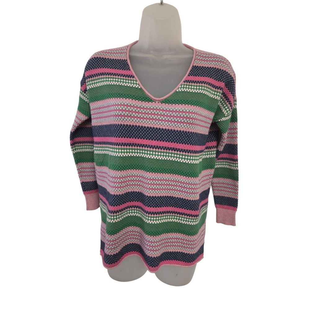 Zaket & Plover Sweater XS Colorful Stripe Knit V Neck‎ Cotton Preppy Coastal